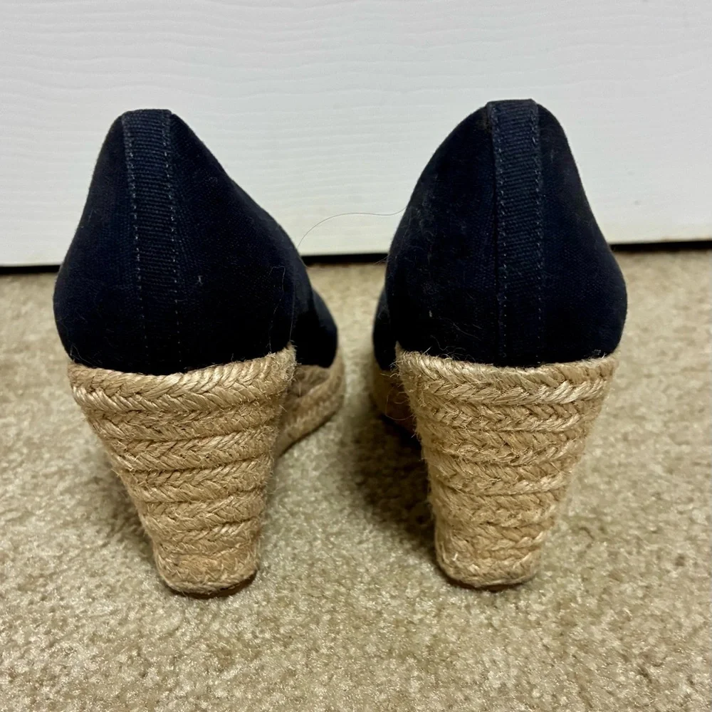 J Crew wedge espadrille sandals closed toe navy stacked heel